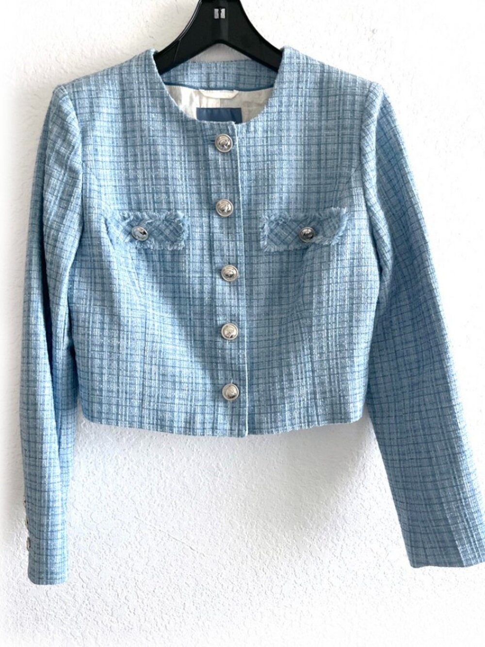 NWT Guess Alara Shimmer Tweed Jacket, Blue, M